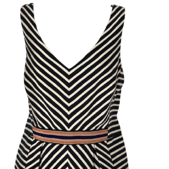 Maeve by Anthropologie Mitered Chevron Dress Lined - Navy/Ivory - 12 - Picture 3 of 12